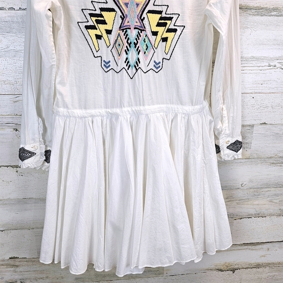 Zadig & Voltaire Ranil White Cotton Embroidered Dress XS Boho Chic Western Mini - Picture 13 of 16